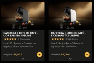 Cafetera L'OR BARISTA + 210 cápsulas por 89€