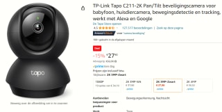 TP-Link Tapo C211-2K Pan/Tilt Beveiligingscamera voor €27,90 bij Amazon