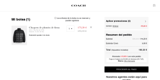 Chaqueta de plumón COACH por 175,20€