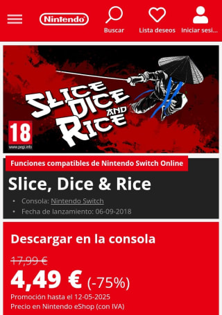 Slice, Dice & Rice Nintendo Switch por 4,49€.