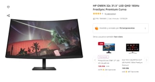 HP OMEN 32c 31.5" LED QHD 165Hz FreeSync Premium Curva por 269€