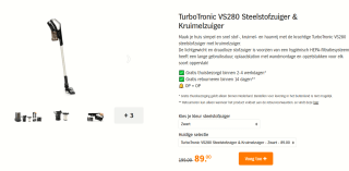 TurboTronic VS280 Draadloze Steelstofzuiger met Handstofzuiger voor €89 bij de AH