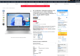 Portátil HP 15-fd0163ns de 15.6" Full HD (Intel Core i5-1334U, 16GB RAM, 512GB SSD, Intel Iris Xe Graphics Windows 11) por solo 569€