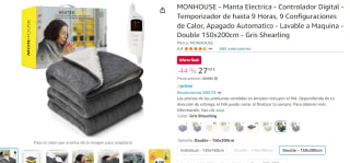 Manta Eléctrica Controlador Digital Temporizador de hasta 9 Horas, 9 Configuraciones de Calor por 27,99€
