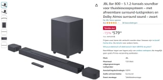 JBL Bar 800 in zwart soundbar voor €588,73 bij Amazon