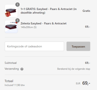 1+1 gratis op een aantal Easybed dekbedden bij Zelesta