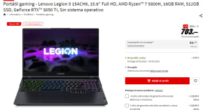 Portátil gaming Lenovo Legion 5 15.6" por 703€