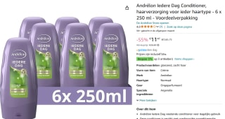 Andrélon Iedere Dag Conditioner 6 x 250ml voor €10,35 bij Amazon