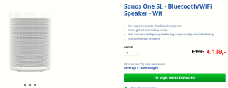 Sonos One SL Wit voor €139 bij Personeelsvoordeelwinkel