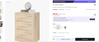 Mesita de noche 3 cajones MH3, guías metálicas marca dormidina por 34,88€ (22,88€ cuenta nueva)