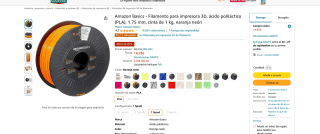 Amazon Basics Filamento para impresora 3D ácido poliláctico PLA 1.75 mm cinta de 1 kg, naranja neón por 14,93€