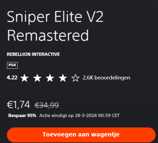 Sniper Elite V2 Remastered voor €1,74 in de Playstation Store