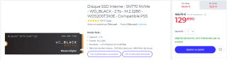 Disque SSD Western Digital Black SN770 2To à 129,90€