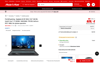 Portátil gaming Gigabyte G5 por 704,65€