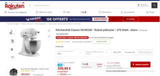 Robot pâtissier 275 Watt KitchenAid Classic 5K45SSE à 299,99€