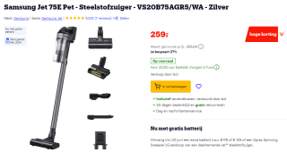 Samsung Jet 75E Pet steelstofzuiger voor €259 bij Bol