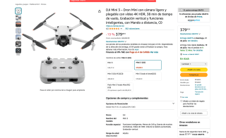 DJI Mini 3 Dron Mini con cámara ligero y plegable con vídeo 4K HDR por 313,24€
