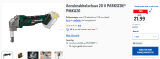 [BELGIE] Accuknabbelschaar 20 V PARKSIDE® PMKA20 voor €21,99 bij Lidl BE