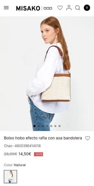 Bolso Hobo efecto rafia con asa bandolera por 14,50€.