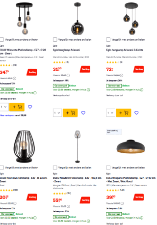 Tot 45% korting op lampen van Eglo bij Bol