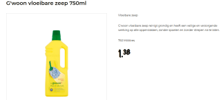 G'woon Vloeibare Zeep 750 Milliliter voor €1,38 bij Vomar