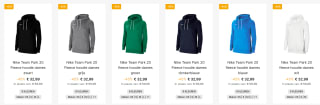 45% korting op alle Nike Team Park 20:sportkleding + gratis verzending dmv de code in de Geomix-shop