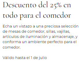 25% dto en Todo para el Comedor en Bolia