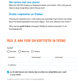 Gratis roeptoeter en frisbee aanvragen bij Jantje Beton