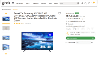 Smart TV da Samsung de 43 polegadas UHD 4K - R$ 1.968,88