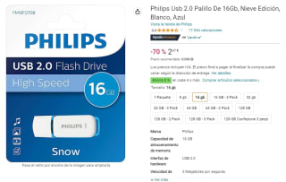 Philips Usb 2.0 De 16Gb por 2,47€