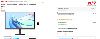 Monitor Xiaomi A22i, 21.45", Full-HD, 6ms, 75Hz, HDMI 1.4 por 53,71€