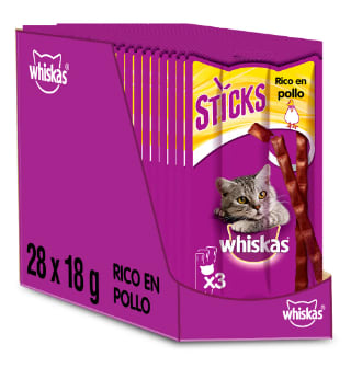 Whiskas Premios para Gatos en Forma de Sticks Sabor Pollo (Pack de 28 x 18g), por solo 16,3€