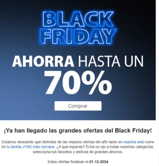 Ofertas Black Friday hasta 70% dto desde Jysk