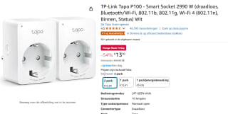 TP-Link Tapo P100 Slimme Wifi Stekker (2-pack) voor €13,90 bij Amazon