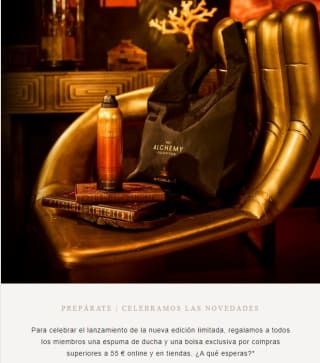 Regalo de espuma de ducha y una bolsa exclusiva por compras superiores a 55 € tanto online y en tiendas