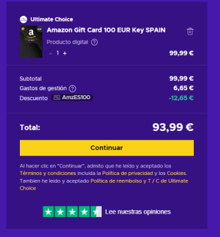 Amazon Gift Card 100 EUR por solo 93,99€