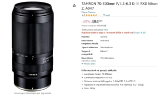 Tamron Nikon Z Telelens 70 - 300 mm F/ 4.5 - 6.3 Di III RXD voor €484 bij Amazon