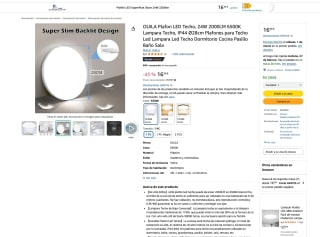 Plafon LED Techo 24W 2000LM 6500K por solo 16,99€