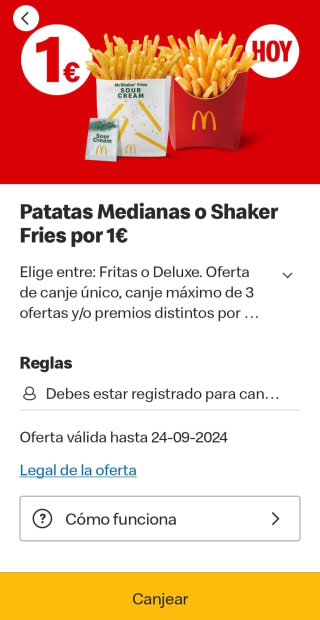 Patatas medianas fritas o Deluxe por 1€
