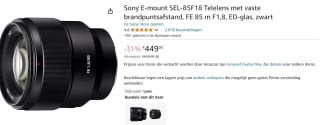 Sony FE 85mm f/1.8 voor €449 bij Amazon
