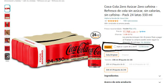 Pack 24 latas Coca-Cola Zero Azúcar Zero cafeína por 15,36€