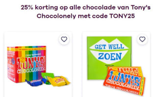 25% korting op alle chocolade van Tony's Chocolonely bij Greetz