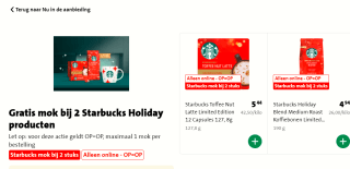 Gratis Starbucks mok bij AH & Jumbo (bij aankoop van 2 producten)