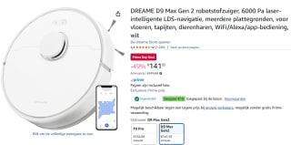 DREAME D9 Max Gen 2 robotstofzuiger, 6000 Pa voor €131,55 dmv code met Amazon prime