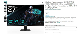 Monitor Gigabyte GS27F 27" LED IPS FullHD 165Hz FreeSync Premium por 109,99€