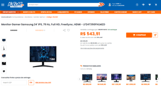 Monitor Gamer da Samsung de 24 polegadas - R$ 543,91