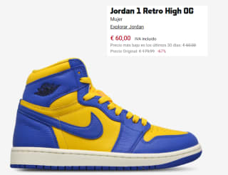 2 Pares de Zapatillas para Mujer Nike Jordan 1 Retro High OG por 90.99€