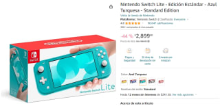 Nintendo Switch Lite Azul Turquesa por $2,899 en Amazon