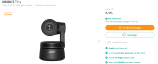 OBSBOT Tiny PTZ webcam voor €99 bij Art & Craft