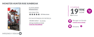 Videojuego Nintendo Monster Hunter Rise + expansión Sunbreak por 19,99€